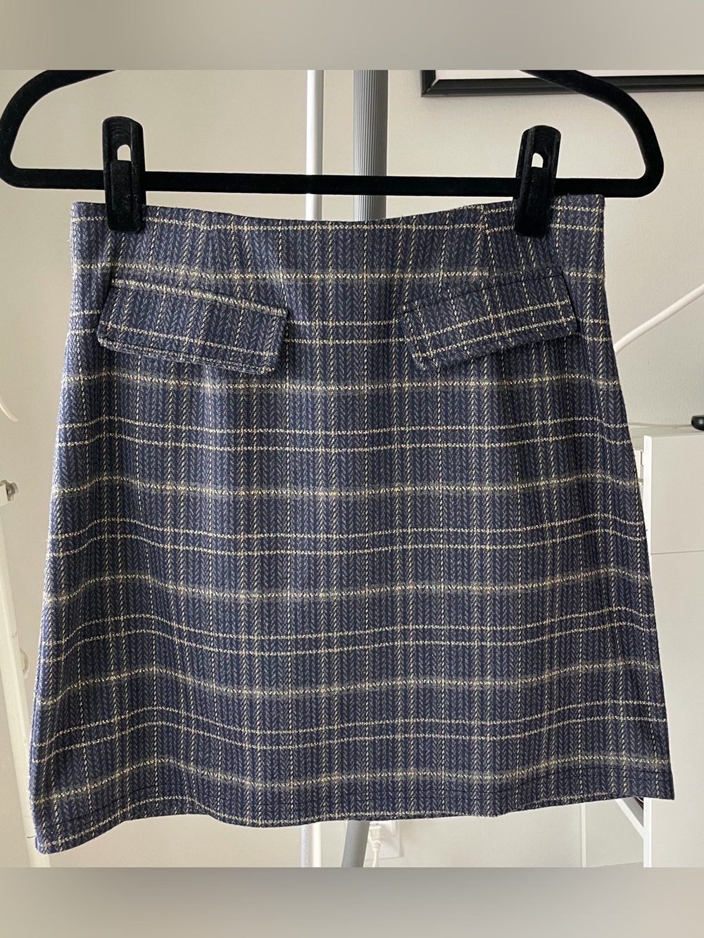 ModCloth Plaid Blue Gold Mini Skirt Medium